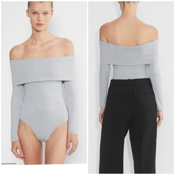Aritzia Tops - ARITZIA Contour Deco Off Shoulders Gray Bodysuit M